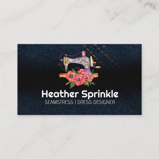 Vintage Nähmaschine | Rose | Jean Fabric Visitenkarte (Vorderseite)