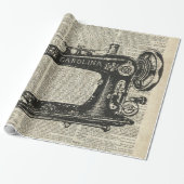 Vintage Nähmaschine-Schablone über altes Geschenkpapier (Ungerollt)