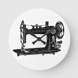 Vintage Nähmaschine Schwarz-Weiß Runde Wanduhr