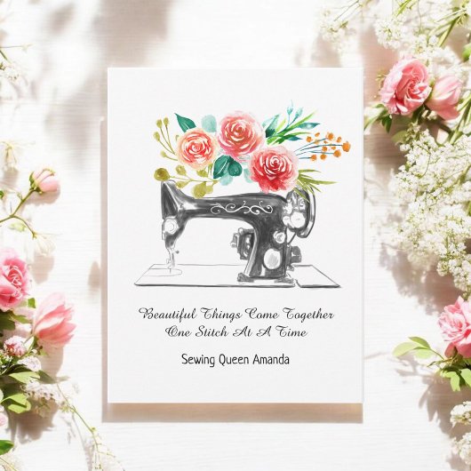 Vintage Nähmaschine Schwarz-weiße Postkarte