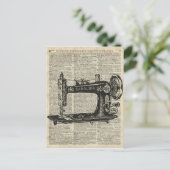 Vintage Nähmaschine Stift über alte Buchseite Postkarte (Stehend Vorderseite)