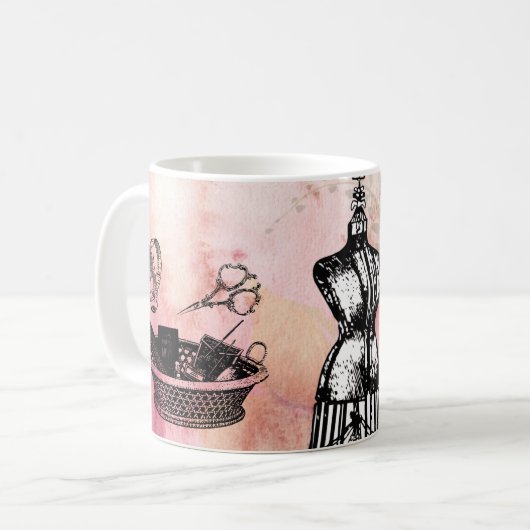 Vintage Nähmaschine-u. Begriffs-Kaffeetasse Kaffeetasse (Vorderseite Links)