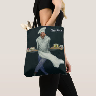 Vintage-Nahrungsmittelgeschäft, Bäcker mit Gebäckd Tasche