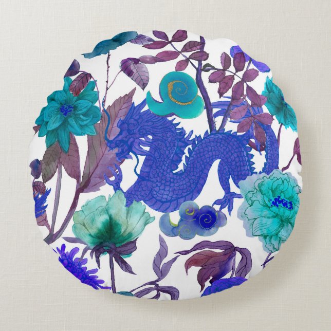 Vintage nahtlose asiatische Traditionsmuster. Japa Rundes Kissen (Vorderseite)