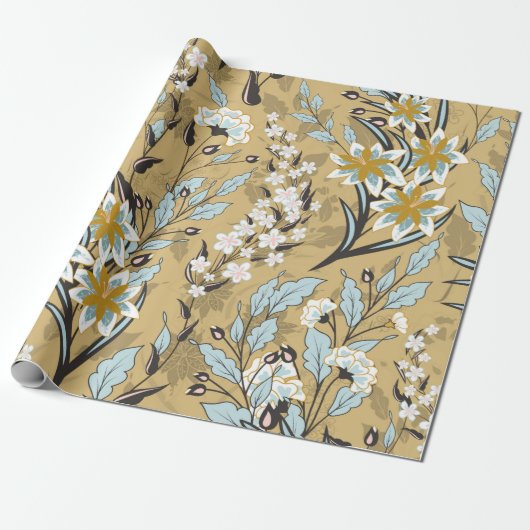 Vintage nahtlose Blumenmuster auf schwarzem Hinter Geschenkpapier (Ungerollt)