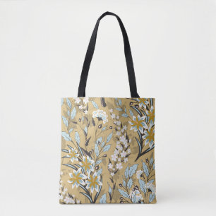 Vintage nahtlose Blumenmuster auf schwarzem Hinter Tasche