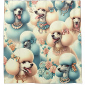 Vintage Nahtlose Poodle-Illustration Duschvorhang (Vorderseite)