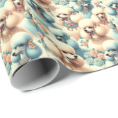 Vintage Nahtlose Poodle-Illustration Geschenkpapier (Rolleneckpunkt)