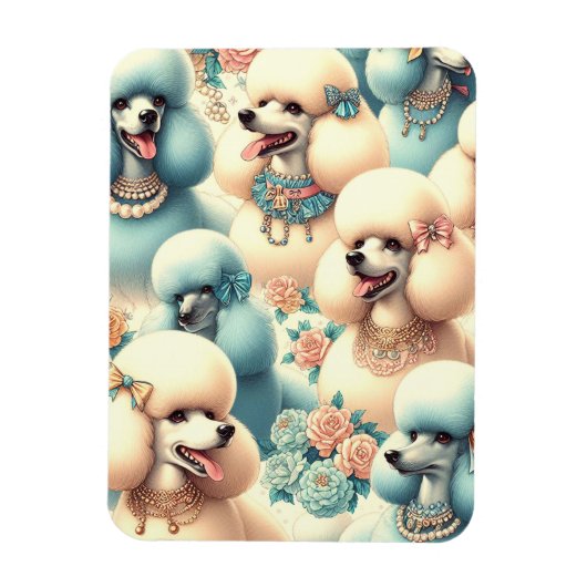 Vintage Nahtlose Poodle-Illustration Magnet (Vertikal)