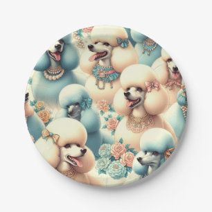 Vintage Nahtlose Poodle-Illustration Pappteller