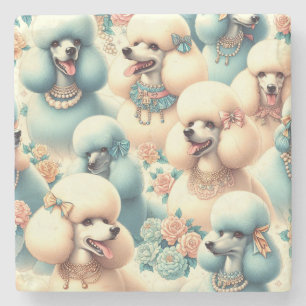 Vintage Nahtlose Poodle-Illustration Steinuntersetzer