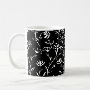 Vintage nahtloses Kontur-Blumenmuster. Handgezeich Kaffeetasse