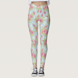 Vintage nahtloses Vektor-Blumen-Hibiskus-Muster Leggings