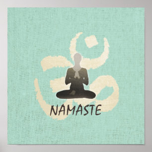 Vintage Namaste Gold Om Zeichen Grüner Leinen Yoga Poster