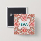 Vintage Namensbutton mit roten Blumen Button (Vorne & Hinten)