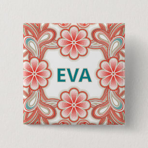Vintage Namensbutton mit roten Blumen Button