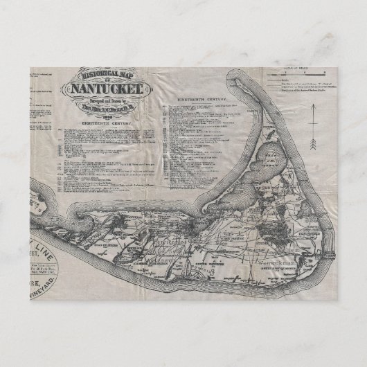 Vintage Nantucket-Karte Postkarte (Vorderseite)