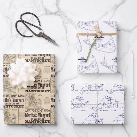 Vintage Nantucket, Martha's Vineyard Geschenkpapier Set (Vorderseite)