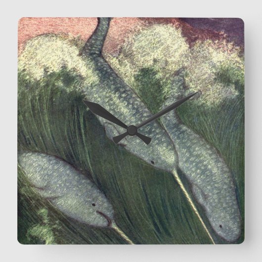 Vintage Narbale, Meereswale und Meerestiere Quadratische Wanduhr (Vorderseite)