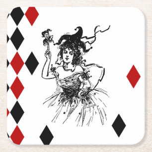 Vintage-Narren-Dame Rechteckiger Pappuntersetzer