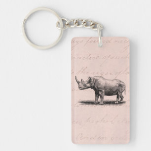 Vintage-Nashorn-Illustration Nashorn Nashörner Ros Schlüsselanhänger