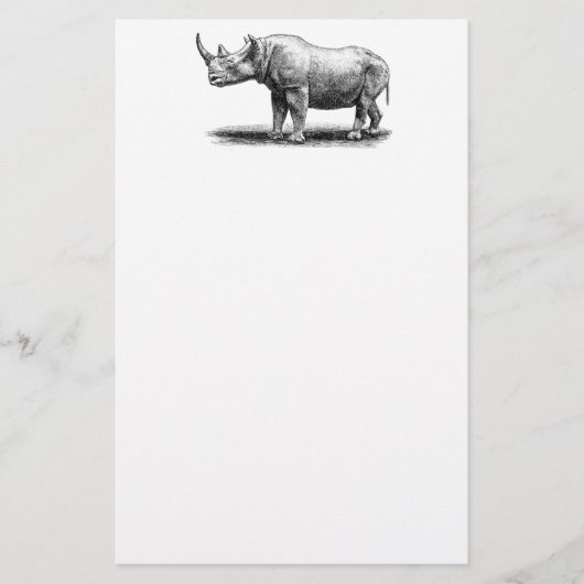 Vintage Nashorn-IllustrationRhinoRhinos Briefpapier (Vorderseite)