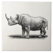 Vintage Nashorn-IllustrationRhinoRhinos Fliese (Vorderseite)