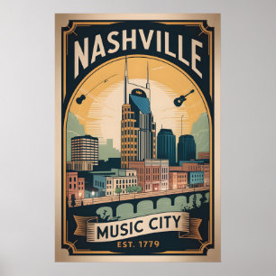 Vintage Nashville Tennessee Music City Retro Reise Poster