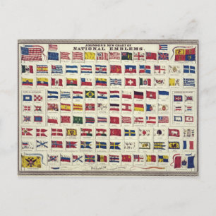 Vintage Nationalflaggenkarte - erstellt 1863 Postkarte