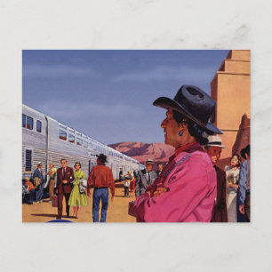 Vintage Native American Indian an einem Bahnhof Postkarte