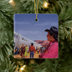 Vintage Native American Indian in einem Bahnhof Keramikornament