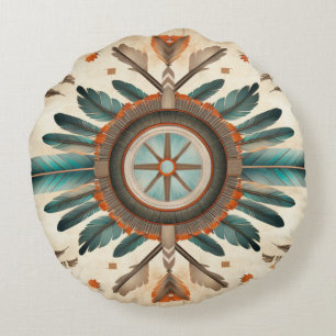 Vintage Native Feder Retro Traumfänger Muster Rundes Kissen