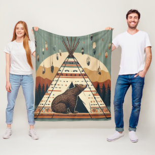 Vintage Native Tipi Bär Stammes- Plains Indianer Fleecedecke