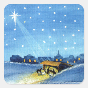 Vintage Nativity-Kunst Quadratischer Aufkleber