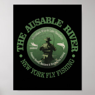 Vintage Natur Ausable River Fly-Fischen Camping L Poster