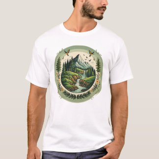 Vintage-Natur-Landschafts-Bergszene T-Shirt