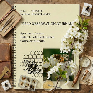 Vintage Natur- und Insekten-Feldbeobachtungsjourna Notizblock
