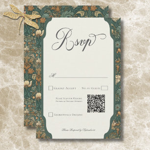 Vintage-Natur-William-Morris-elegante-Hochzeits-QR RSVP Karte