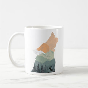 vintage Naturdesign mit Silhouette eines Wolfes Kaffeetasse