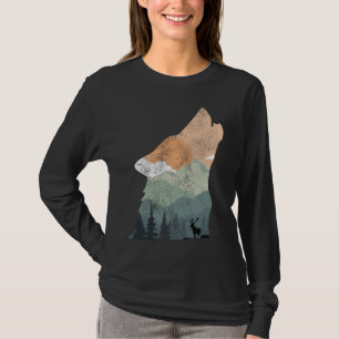 vintage Naturdesign mit Silhouette eines Wolfes T-Shirt