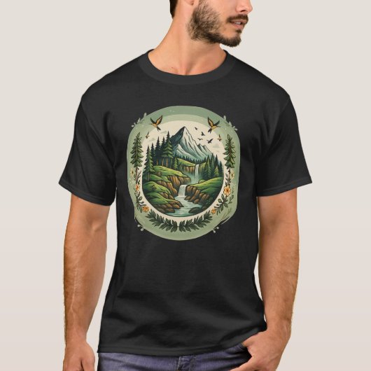 Vintage Nature Landscape Mountain Scene T-Shirt (Vorderseite)
