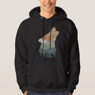 Vintage Naturgestaltung mit Silhouette des Wolfs Hoodie