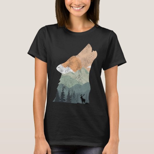 Vintage Naturgestaltung mit Silhouette des Wolfs T-Shirt (Vorderseite)