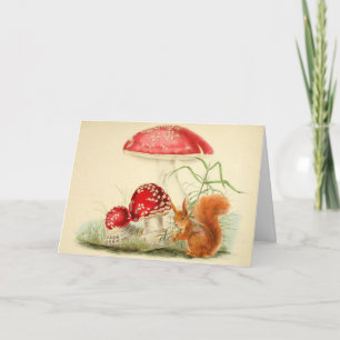 Vintage-Naturillustration - Eichhörnchen, Pilze Karte