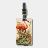 Vintage natürliche Blume Flamingos Paradies Gepäckanhänger (Vorderseite vertikal)