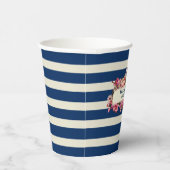 Vintage Nautic Navy Blue Stripes Blumenhochzeit Pappbecher (Rechts)