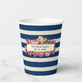 Vintage Nautic Navy Blue Stripes Blumenhochzeit Pappbecher (Vorderseite)