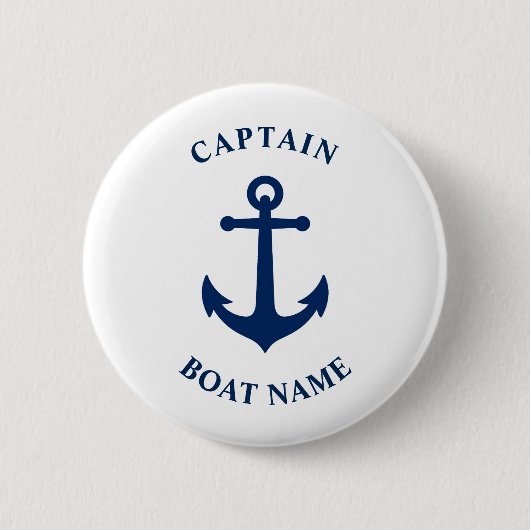 Vintage Nautical Anchor Captain Boat Name Navy Button (Vorderseite)