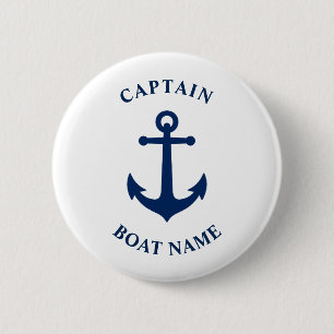 Vintage Nautical Anchor Captain Boat Name Navy Button