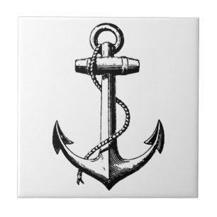 Vintage Nautical Anchor Illustration Fliese